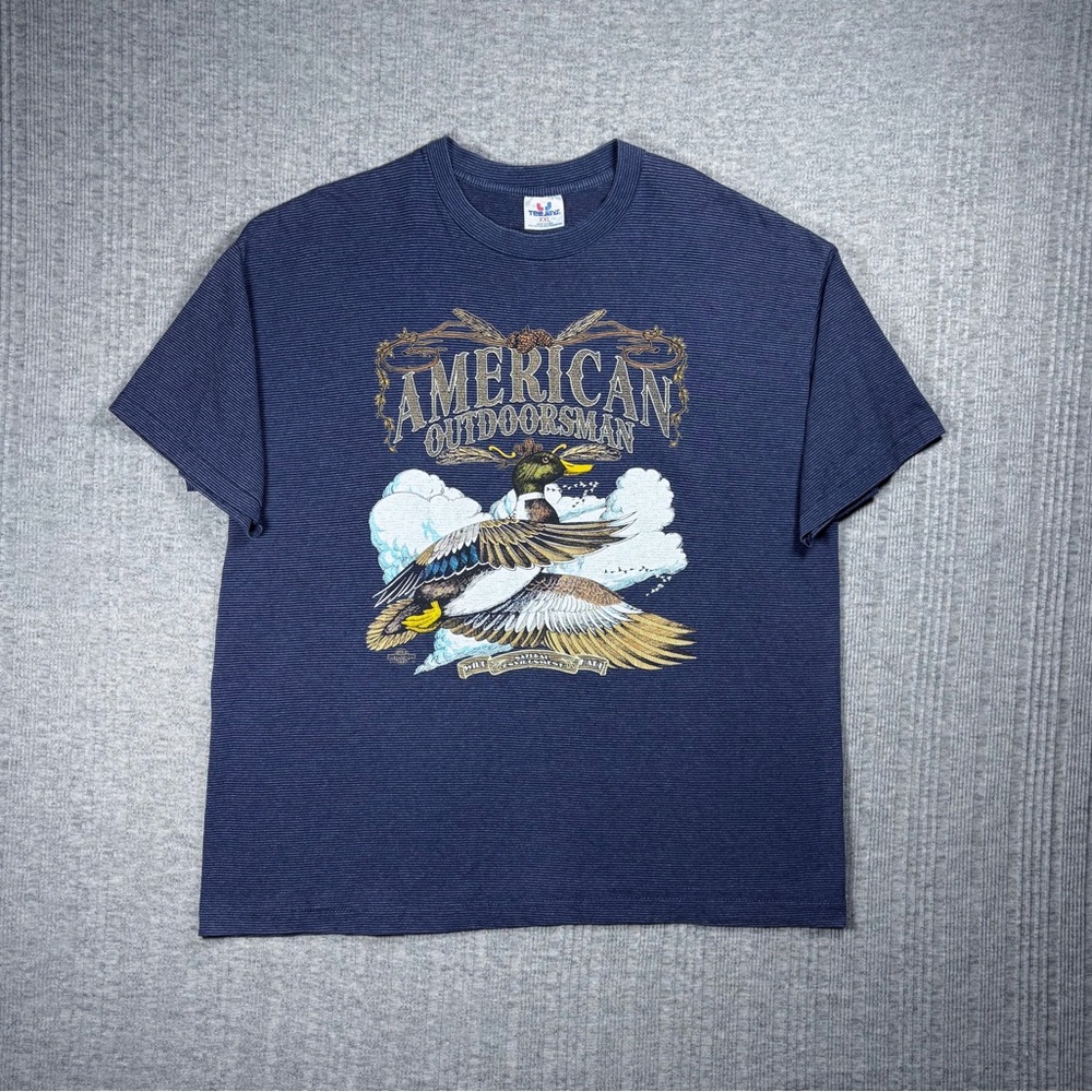 Vintage Tshirt American Outdoorsman Mens XXL Duck Single Stitch Blue Striped